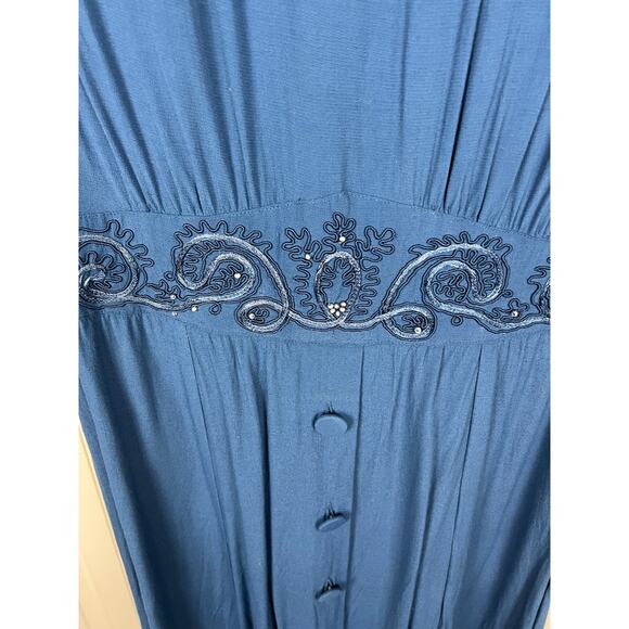 80s does 40s Karin Stevens Blue LS Embroided Beaded Secretary Geek Dress Size 12 - Picture 4 of 8